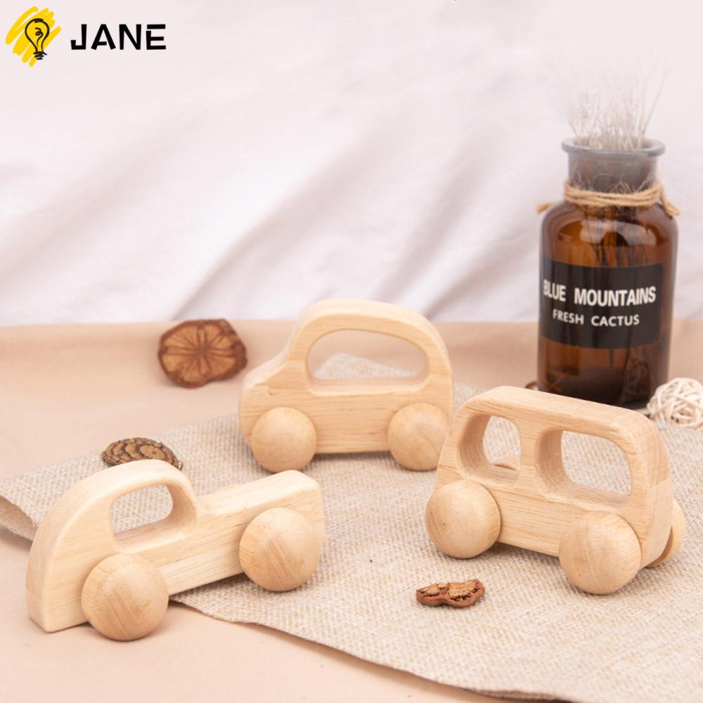 JANE Decoration Crafts Wooden Car Cartoon Baby Teething Montessori Toys Birthday Gift Toys for Newborn Hand Push Baby Educational Handwork Car Miniatures