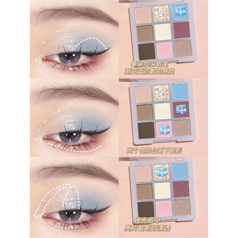 Bảng phấn mắt 9 màu sắc hiệu ứng lì/ ánh nhũ lấp lánh lâu phai