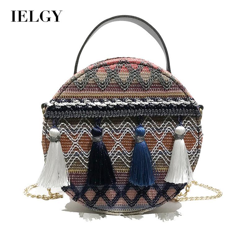 Túi IELGY đeo vai dáng tròn phong cách dân tộc thời trang cho nữ