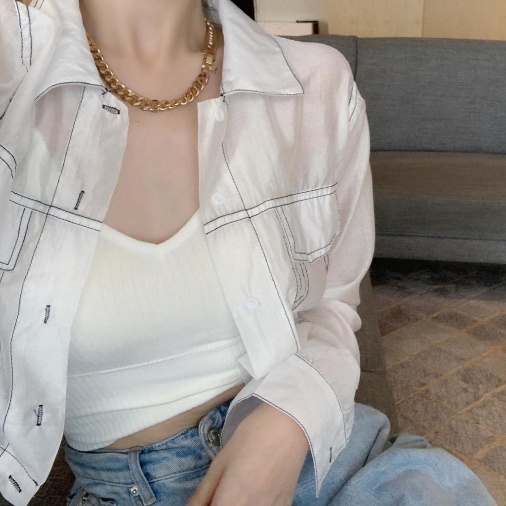 Áo Khoác Chống Nắng Mỏng Dáng Ngắn Dây Rút Xuyên Thấu Thời Trang Mùa Hè Cho Nữ