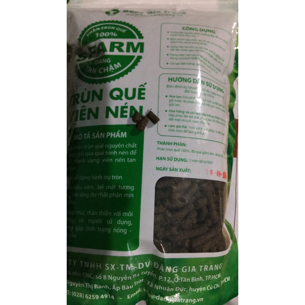 PHÂN TRÙN QUẾ SFARM VIÊN NÉN gói 1KG dùng cho hoa lan và cây cảnh