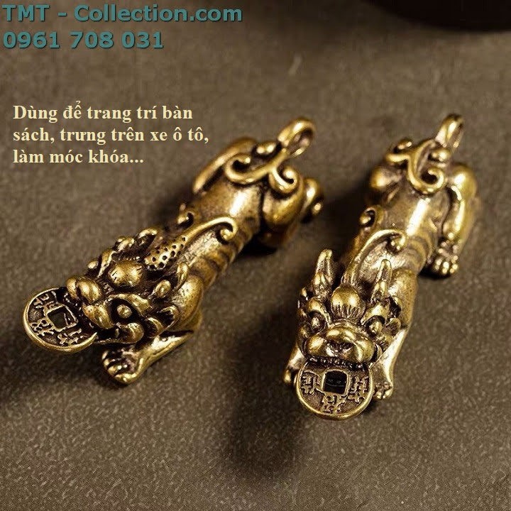 Móc khóa tỳ hưu ngậm tiền; Tượng được làm từ đồng thau nguyên chất; 5,5 x 1,5 x 1,2cm (Dài x Rộng x Cao)-SP001530