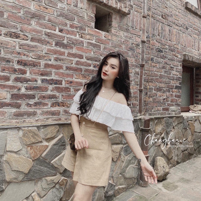 [Siêu Hot] Set Trễ Vai Áo Trắng Mix Chân Váy Kaki Có Ảnh Thật Kèm Video | BigBuy360 - bigbuy360.vn