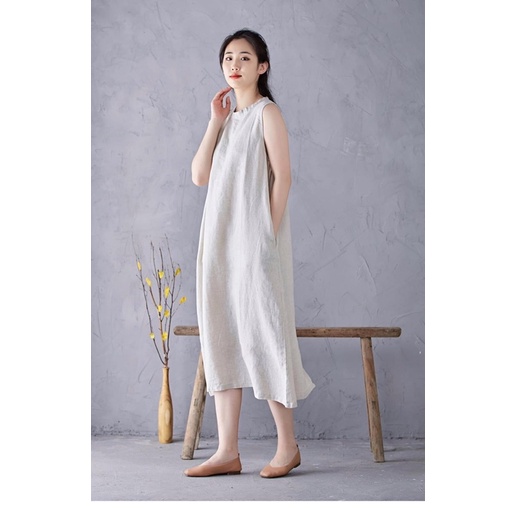 Đầm váy nữ suông dáng dài sát nách , màu quốc dân