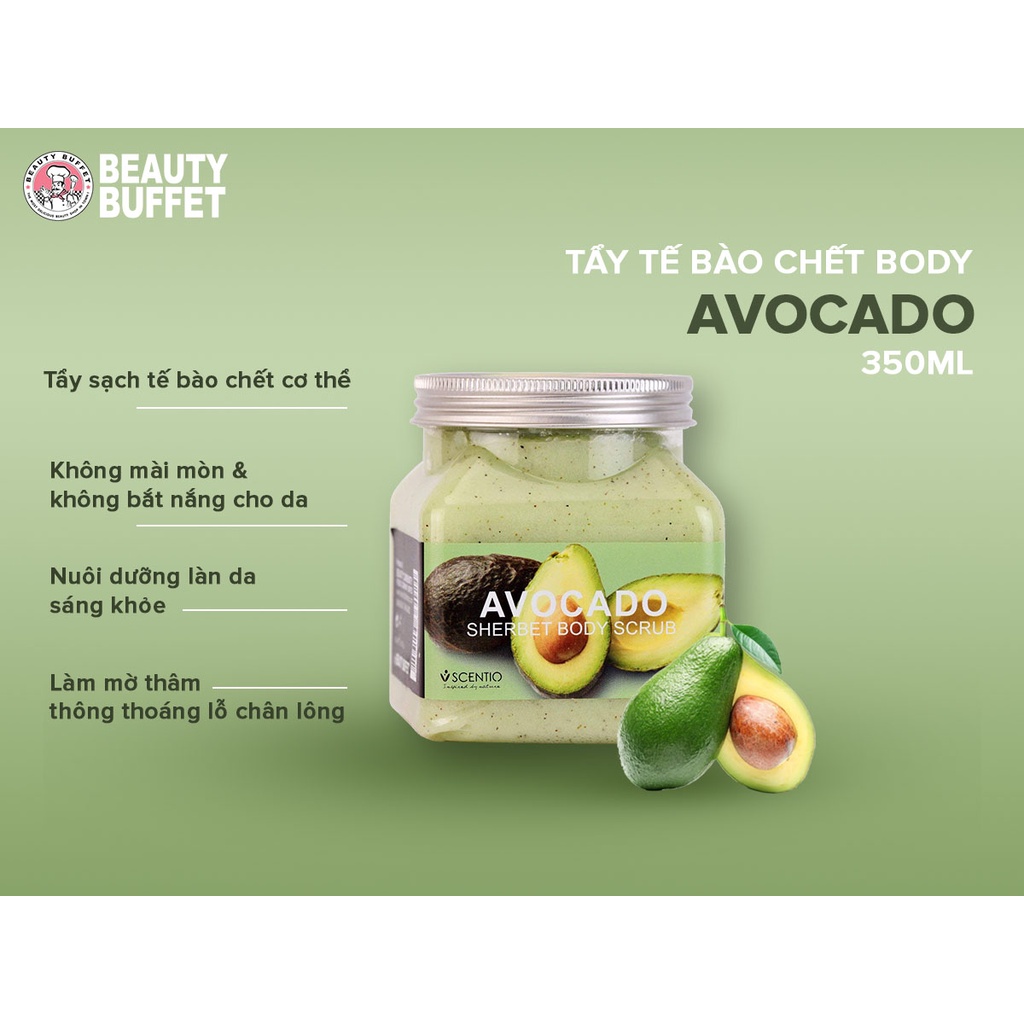 Tẩy Tế Bào Da Chết Body Beauty Buffet Scentio Avocado 350ml Hương Bơ Làm Sạch Dưỡng Da Mềm Mượt [NHẬP KHẨU CHÍNH HÃNG]