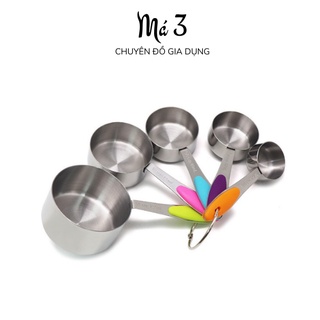 Bộ cup đong nguyên liệu làm bánh - set 5 muỗng định lượng inox nhiều màu