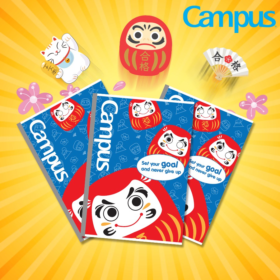 Lốc 5 quyển Vở sinh viên kẻ ngang Lucky Daruma B5 200 trang - Campus