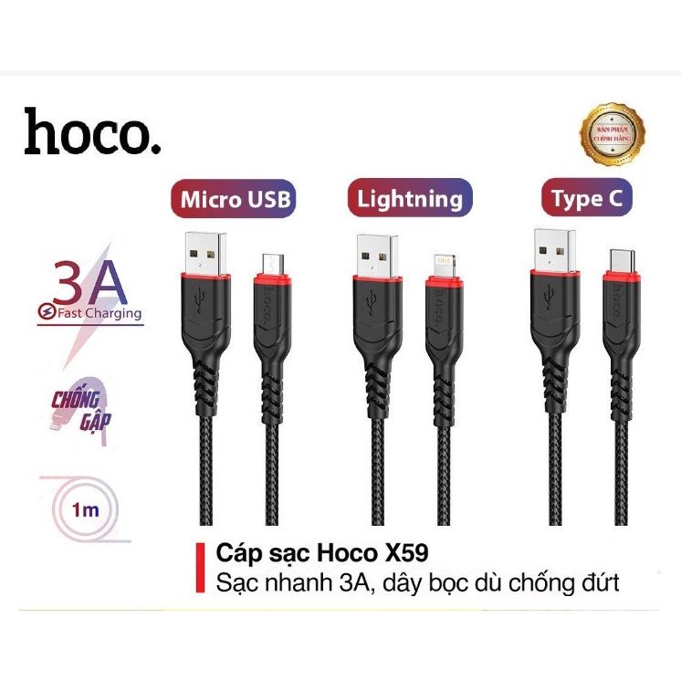 Dây Sạc Nhanh Hoco X59 Dây Dù+Chống Đứt Micro