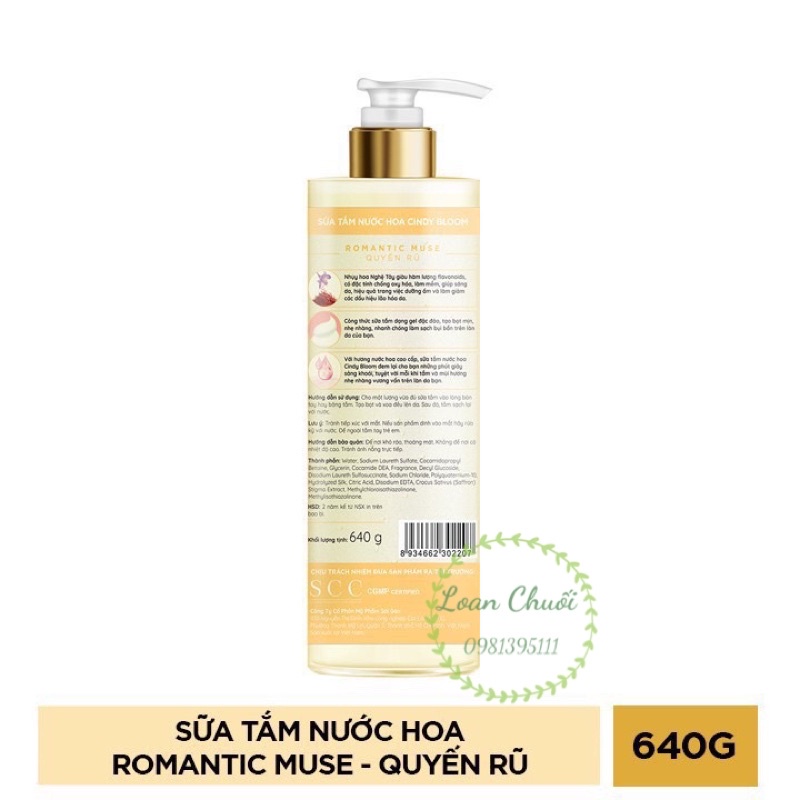 Sữa Tắm Nước Hoa Cindy Bloom Romantic (Hoa nghệ tây) 640g/chai.