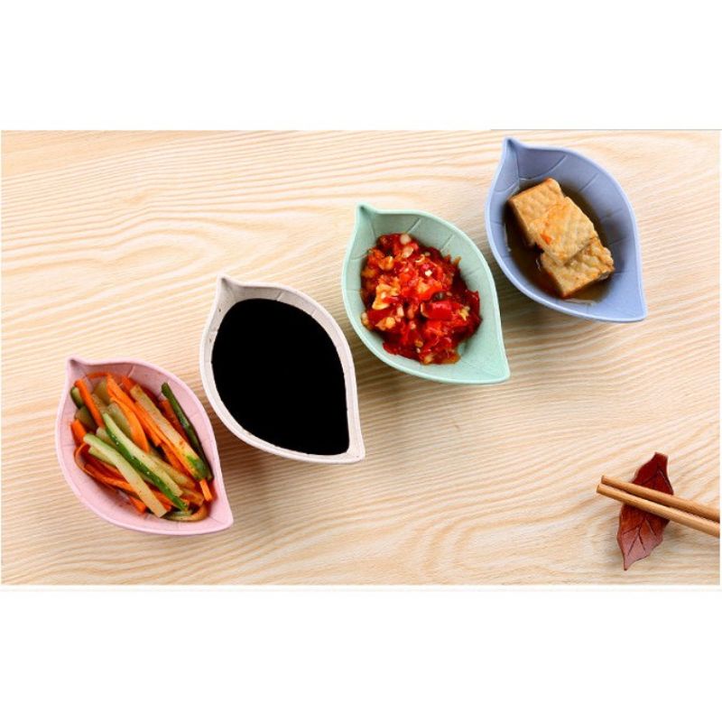Bộ 4 chén đựng nước chấm nhựa lúa mạch - set 4 bát ăn dặm hình chiếc lá