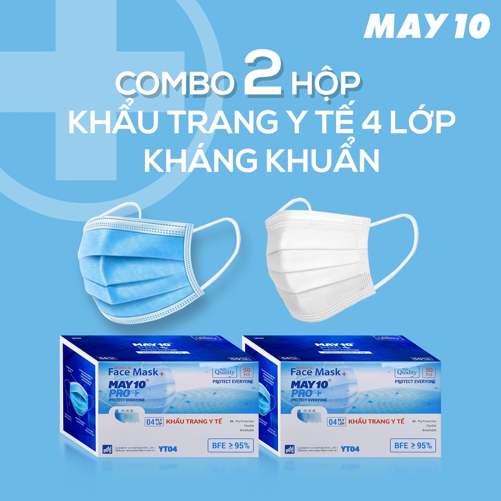 COMBO 2 Hộp khẩu trang y tế 4 lớp kháng khuẩn May 10