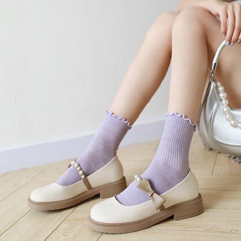 Giày Cao Gót Đính Ngọc Trai Phong Cách lolita Xinh Xắn Cho Nữ