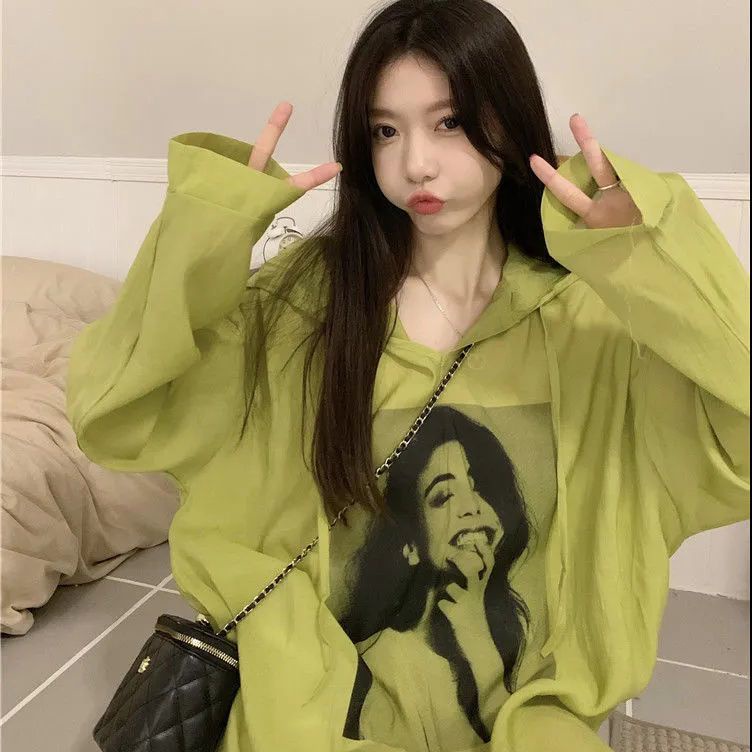 Jiashucheng Áo Khoác Chống Nắng Tay Dài Có Nón Thoáng Khí In Họa Tiết Retro Mỹ Hàng Mới 2023 Dành Cho Bạn Nữ