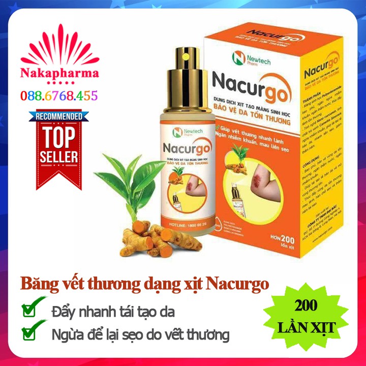 Băng vết thương dạng xịt Nacurgo – Dung dịch xịt bảo vệ vết thương giúp nhanh lành, không để sẹo, thâm nám da