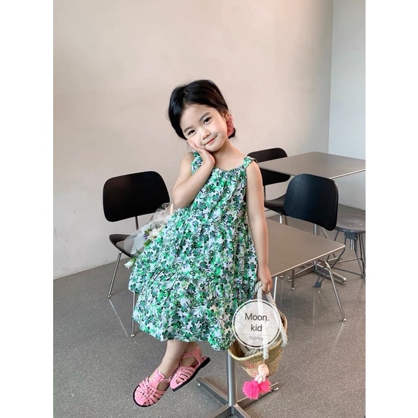 Váy đầm xoè lá xanh cho bé gái