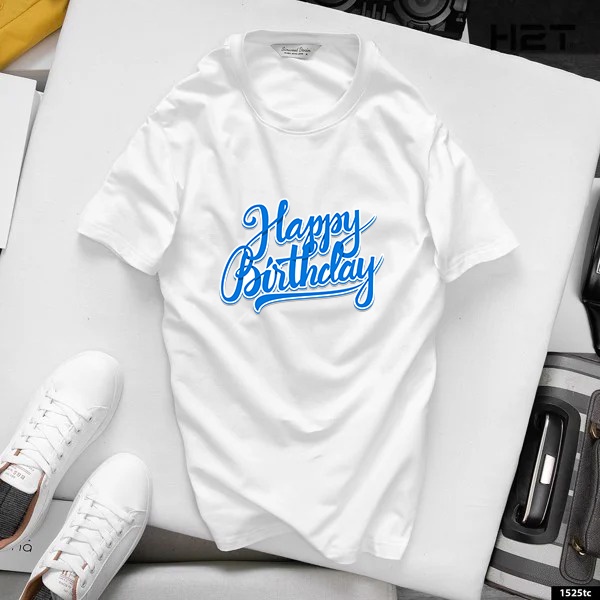 Áo phông unisex quà sinh nhật mẫu in chữ Happy Birthday xanh ngọc hot C18
