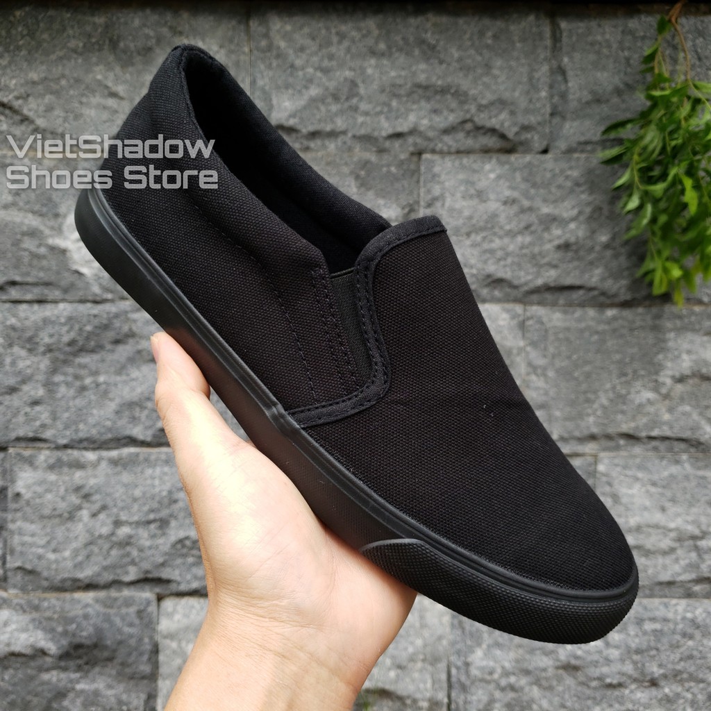 Slip on nam - Giày lười vải "little star" - Vải thô màu đen full - Mã A511