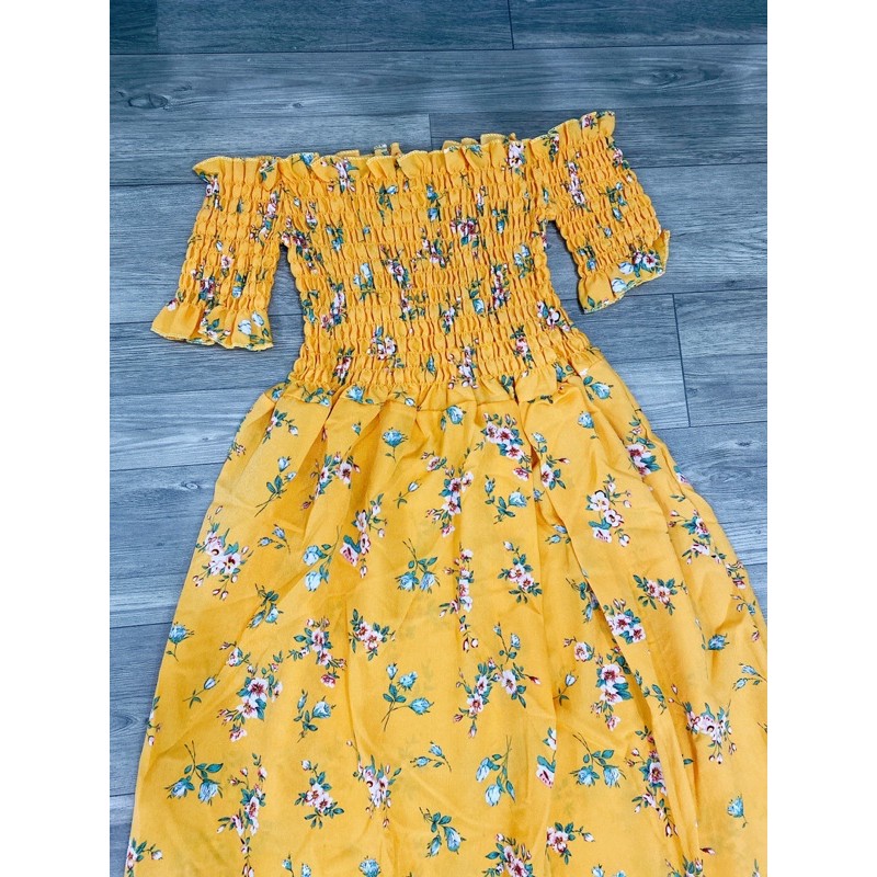 đầm trễ vai hoa nhí may nhún xoè bồng kx