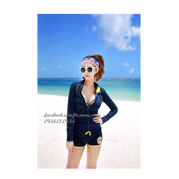 Đồ bơi dài tay Hàn Quốc khoác xanh navy