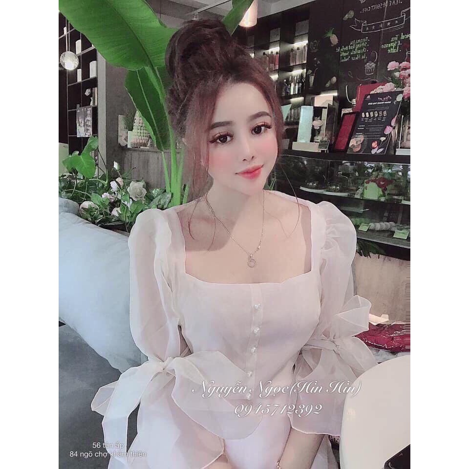 [SIÊU HOT] -Đầm voan tay nơ đính cườm