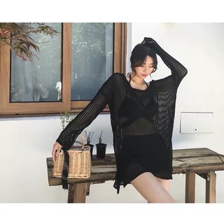 Áo choàng/ khoác lưới đi biển (trắng và đen)