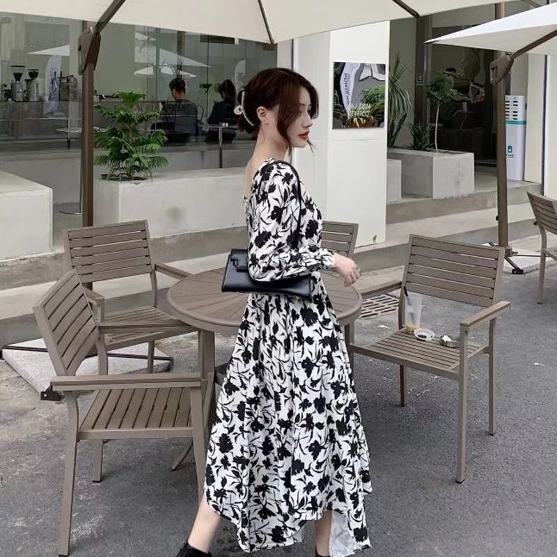 Đầm hoa dáng dài thời trang mùa thu phong cách Hàn Quốc cho nữ