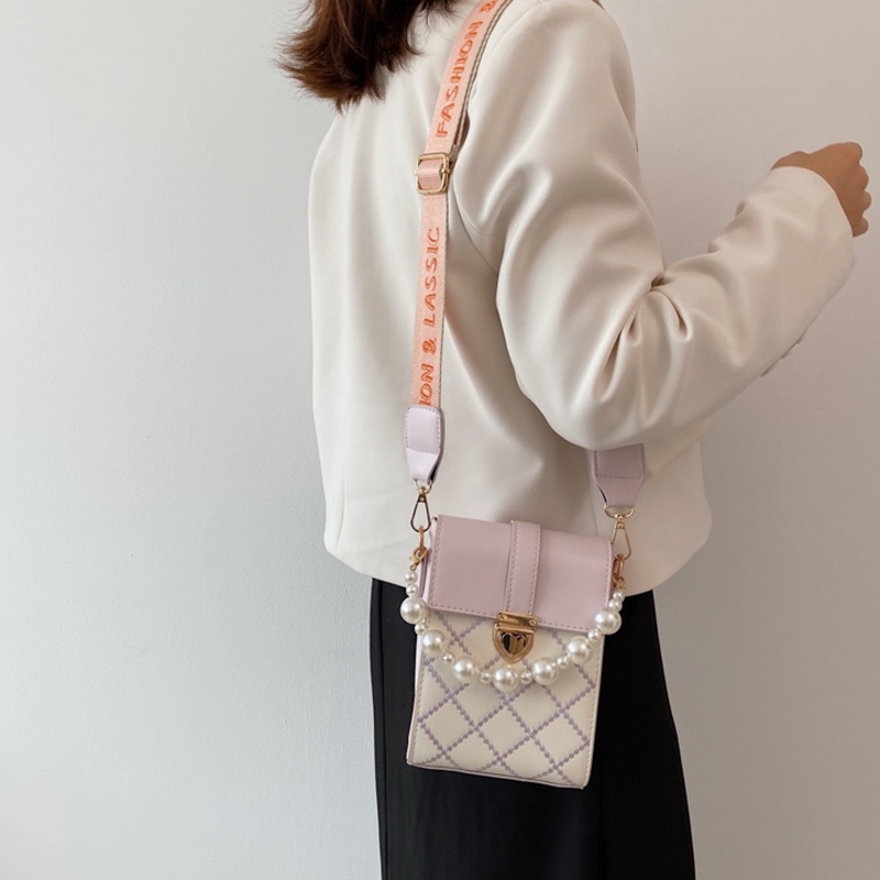 Túi đeo vai IELGY vừa điện thoại phối dây ngọc trai thời trang phong cách Hàn Quốc cho nữ