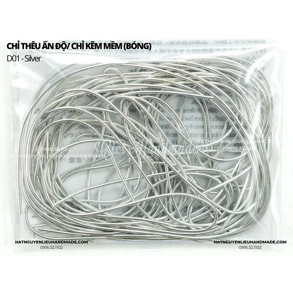 Túi 10g chỉ kẽm thêu ấn độ dạng kẽm tròn 1mm bóng(shine) mềm Cici Handmade chuyên hạt cườm nguyên liệu hạt đá hạt pha lê