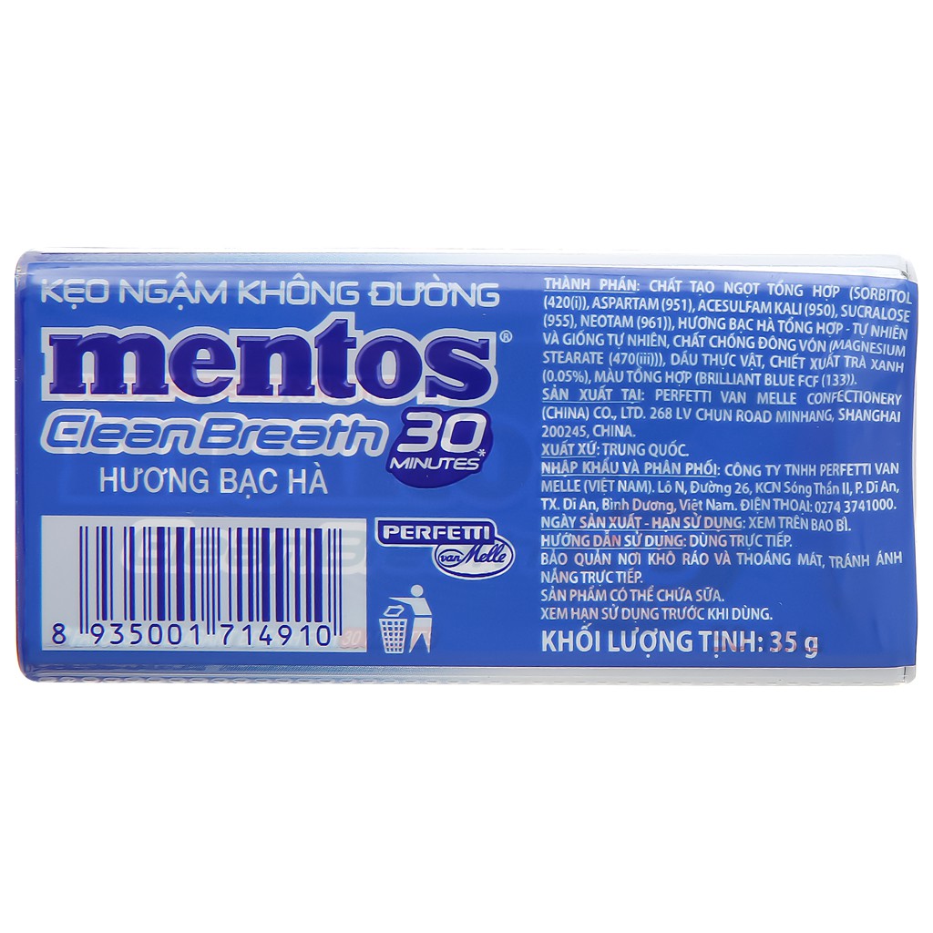 Kẹo ngậm không đường hương bạc hà Mentos hộp 35g