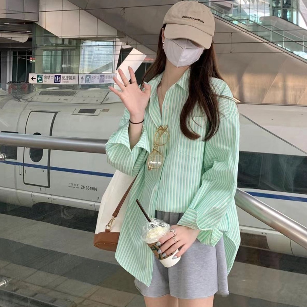 Áo sơ mi SUXI dài tay họa tiết kẻ sọc trẻ trung thanh lịch dành cho nữ