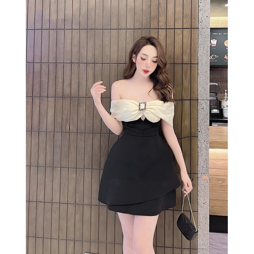 Váy tapta đen phối nơ