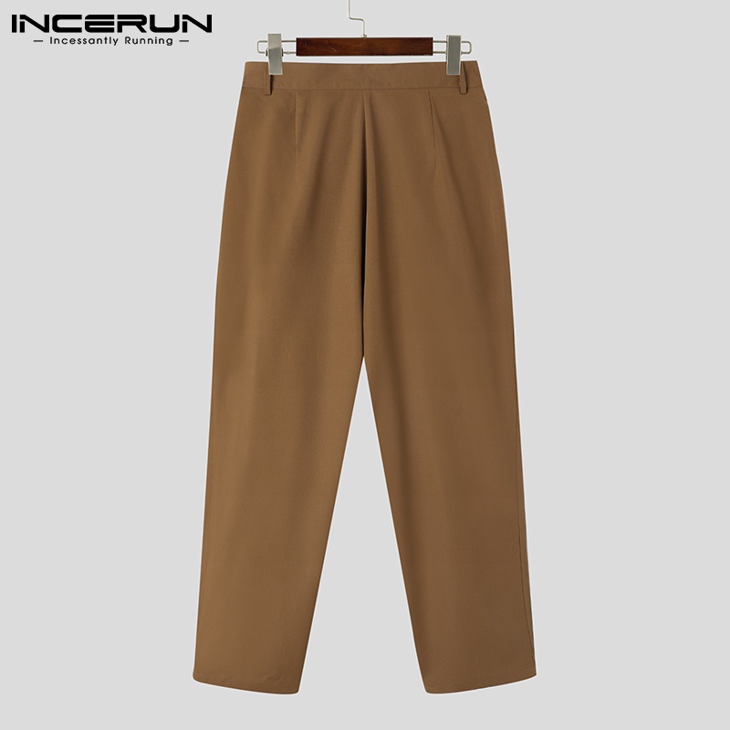 Quần dài INCERUN lưng cao dáng rộng màu trơn xếp ly thời trang cho nam
