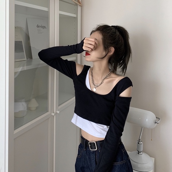 Áo Thun Tay Dài Dáng Ôm Xếp Ly Thời Trang Cho Nữ