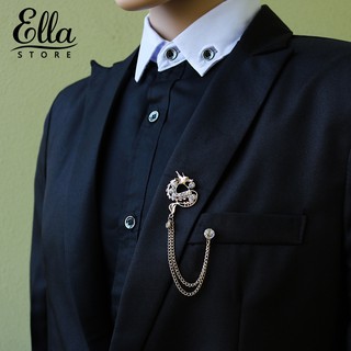 ELLA ® Chinese Dragon Rhinestone Suit Collar Tip Lapel Brooch Pin