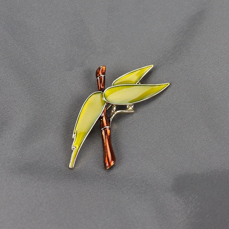 Ghim Cài Áo Hình Cây Tre/Hoa Lá Tráng Men Phong Cách Trung Quốc Cổ Điển Thời Trang Cho Nam Và Nữ