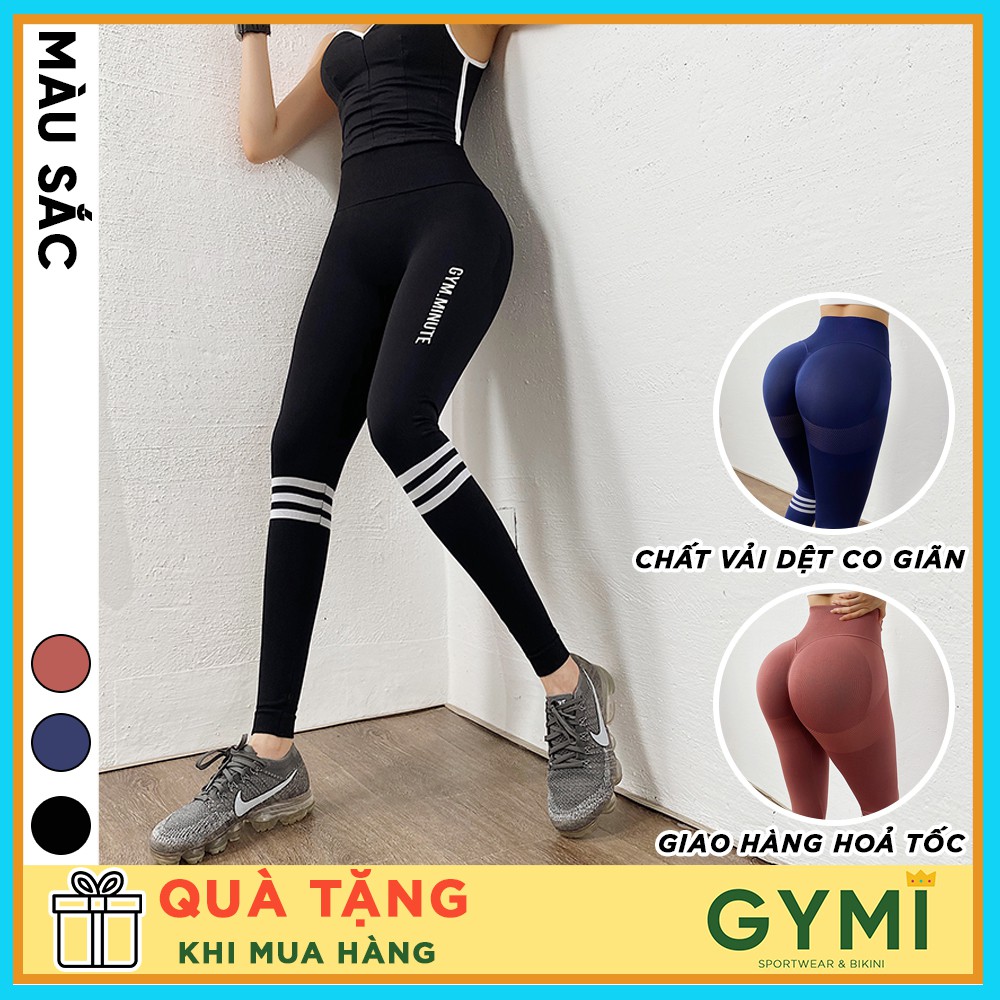 Quần tập gym yoga nữ chun mông Gym Minute QD16 dáng legging thể thao lưng cao nâng mông chân có viền trắng thumbnail