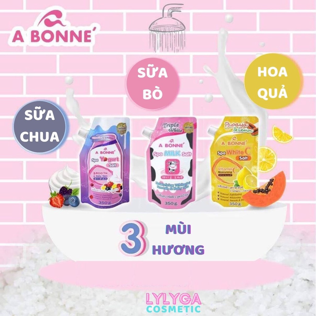 Muối tắm sữa bò tẩy tế bào chết A BONNE Spa Milk Salt 350g Thái Lan hương sữa bò, sưa chua, hoa quả vitamin C, B3 TT04