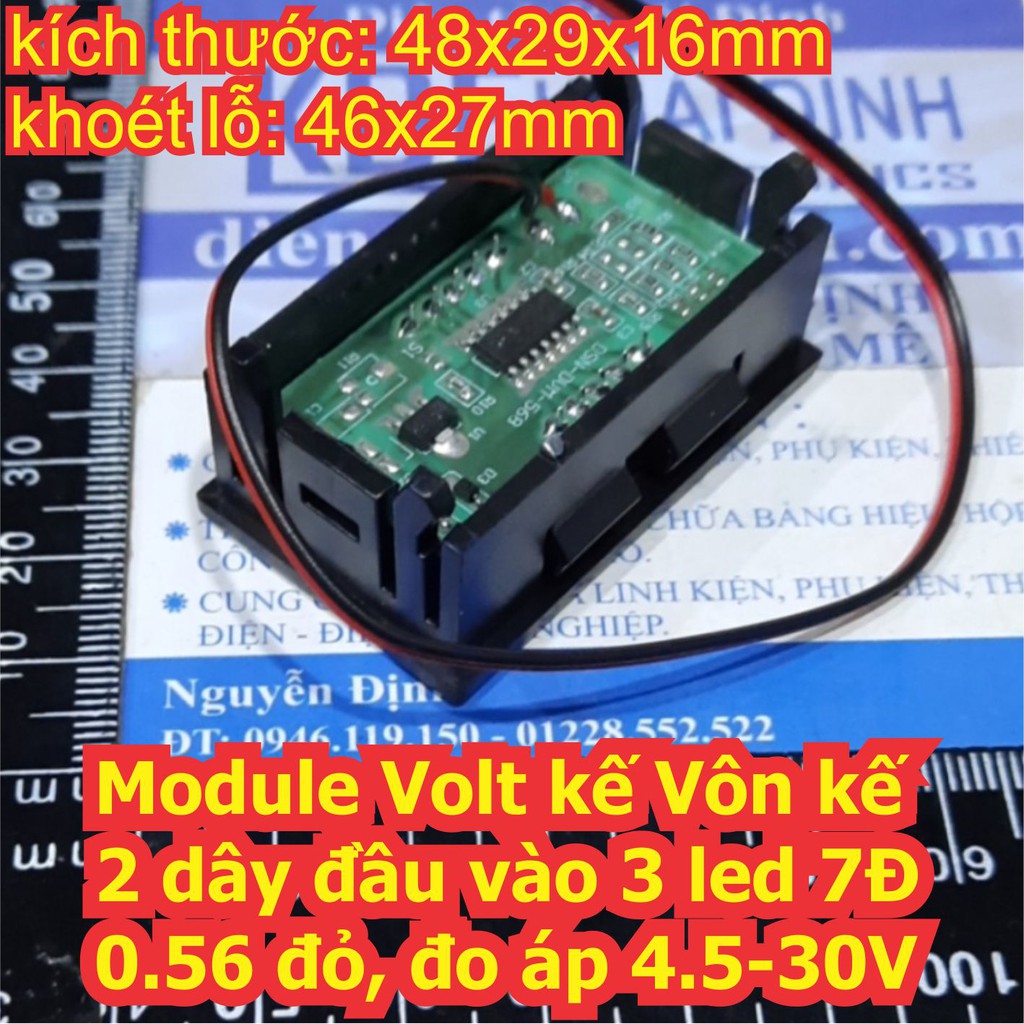 Module Volt kế Vôn kế hiển thị điện áp 2 dây 3 led 7Đ 0.56 đỏ 4.5-30V kde7223