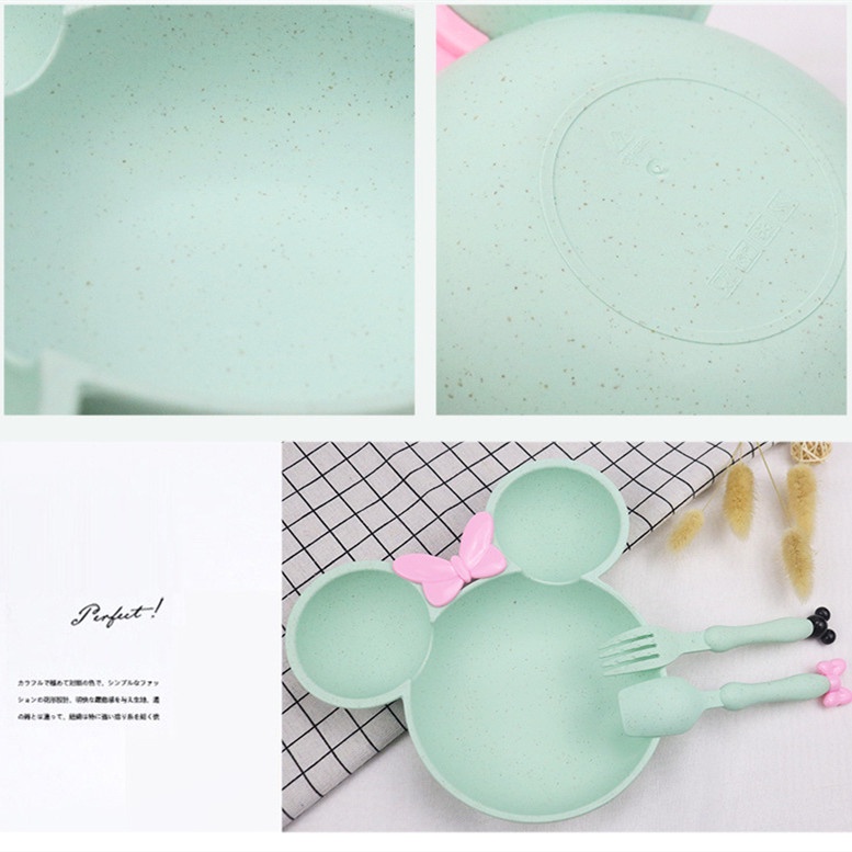 Bộ 3 Dụng Cụ Ăn Bằng Lúa Mạch Hình Chuột Mickey Đáng Yêu Cho Bé