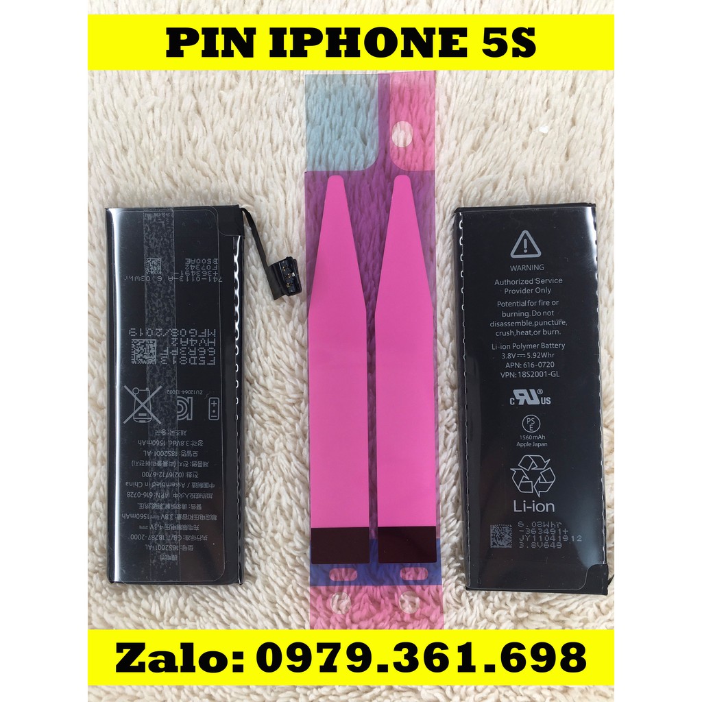 Pin IPhone 5s (1560 mAh) - Hàng new ( bảo hành 3 tháng ) - Tặng keo dán pin