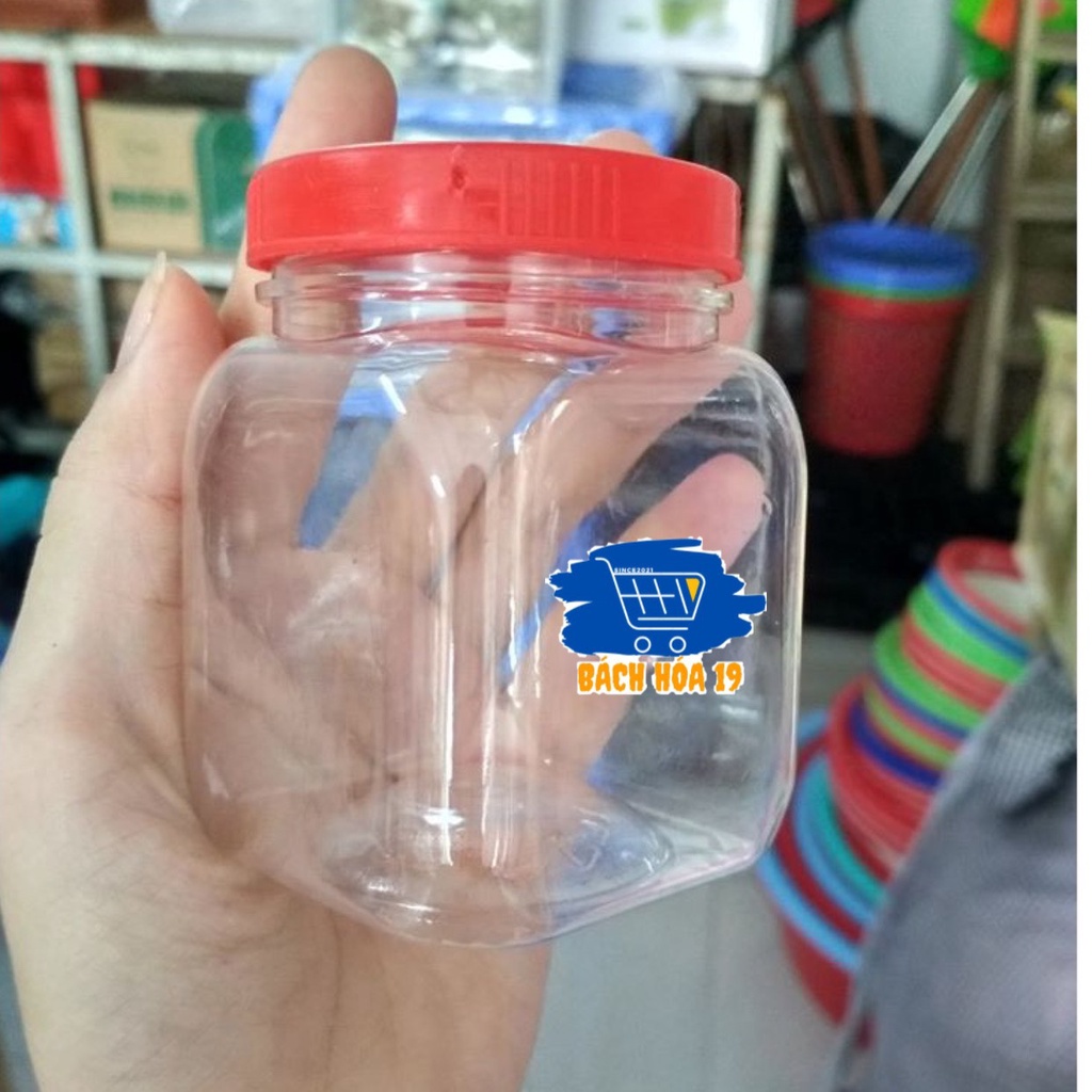 Lọ nhựa - hũ nhựa - hũ kẹo vuông 200ml Song Long Việt Nhật đựng gia vị , muối ô mai