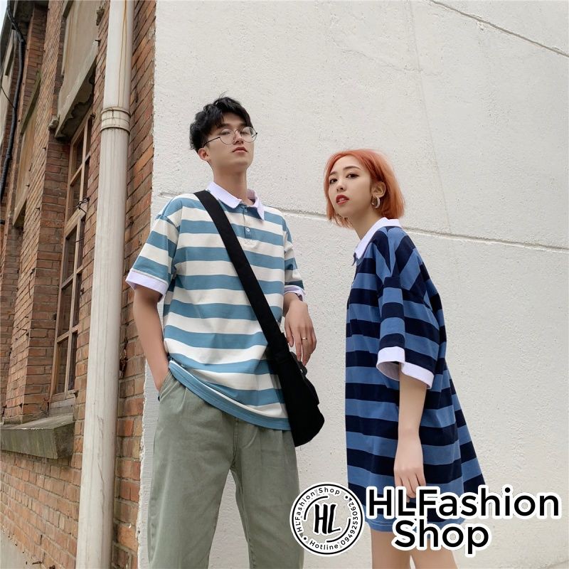 Áo polo thun cổ trụ Unisex sọc ngang to bản lịch sự đơn giản, áo thun có cổ HLFashion | BigBuy360 - bigbuy360.vn
