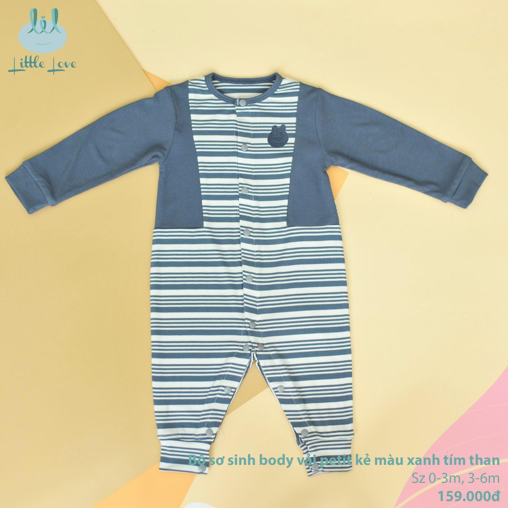 Bộ sơ sinh body vải pettit phối kẻ cho trẻ 0-6m little love