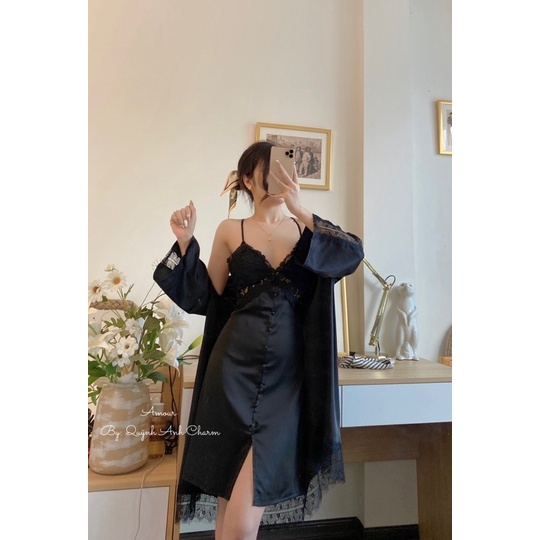 Set choàng ngủ tiểu thư, váy ngủ lụa hai dây sexy dáng dài hàng Quảng Châu cao cấp( ảnh thật shop chụp) SP427