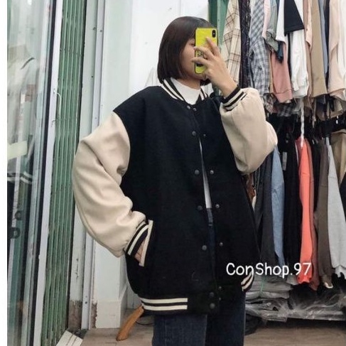 Áo Khoác Bomber Dạ Trần Phao Trơn Phối Tay Dáng Rộng Unisex Cho Cả Nam Nữ Chữ | BigBuy360 - bigbuy360.vn