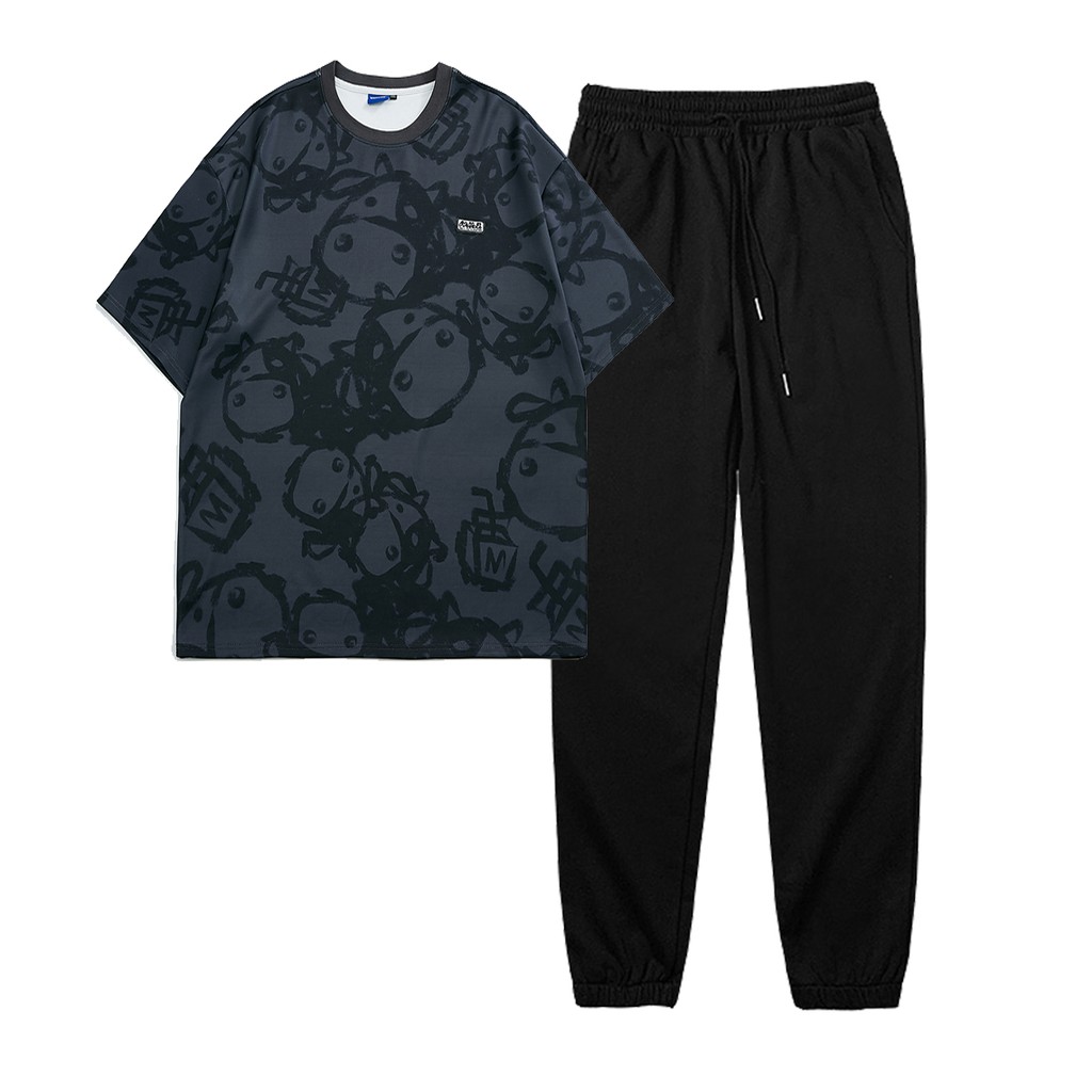 Bộ Đồ Nam Áo Thun Ngắn Tay In Hình Bò Sữa Phối Quần Jogger Thời Trang Zenkonam MEN TOP 198 + QUAN 068
