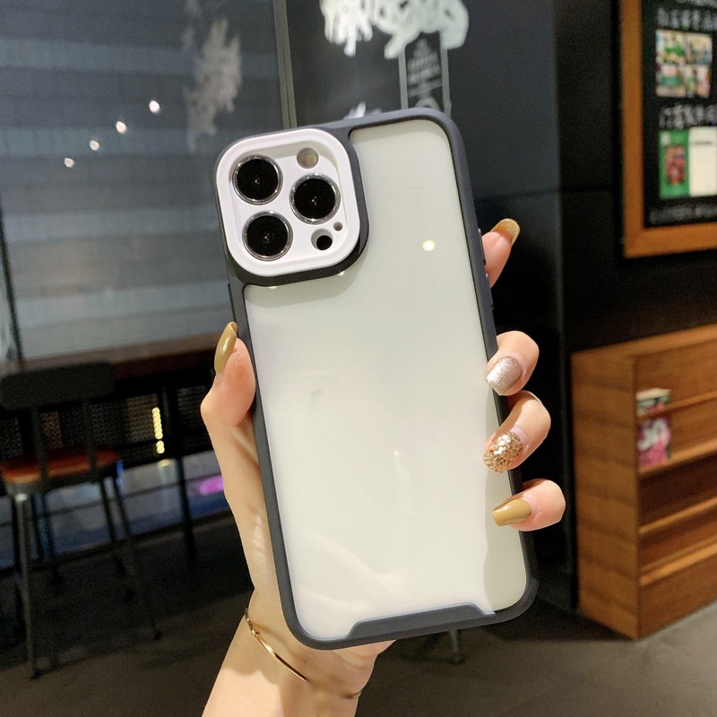 Ốp lưng chống sốc trong suốt có viền tương phản dành cho iPhone 13 12 11 Pro Max XS XR X 8 7 Plus + SE 2020 với lớp vỏ bảo vệ máy ảnh hoàn toàn