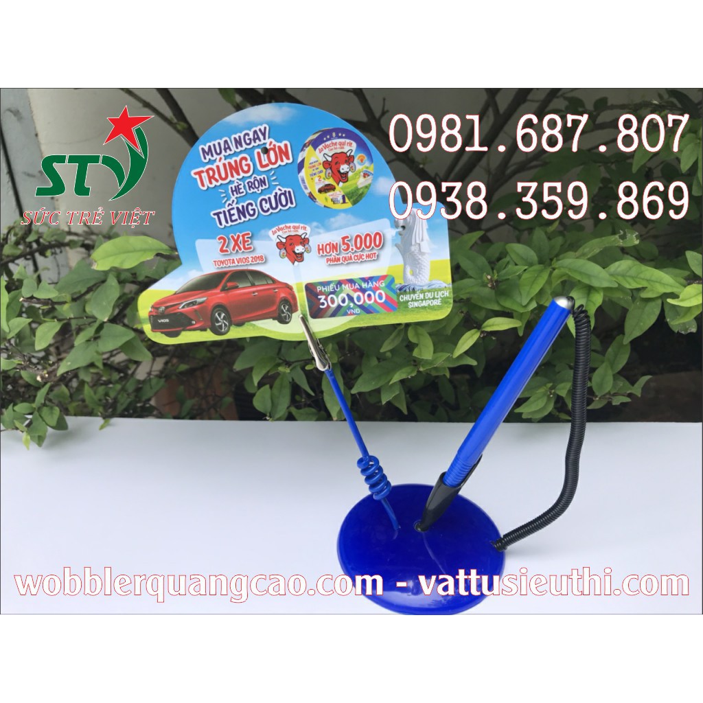 COMBO 10 Wobbler để bàn có bút, wobbler để bàn có viết, wobbler để bàn quầy thu ngân, đế kẹp menu, wobbler đế nhựa