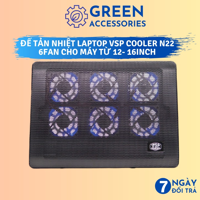 Đế tản nhiệt Laptop Cooler Pad VSP N22 6 quạt - Sử dụng được laptop từ 12inch - 16inch