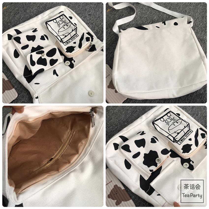 Túi tote đeo chéo in hình bò sữa siê | BigBuy360 - bigbuy360.vn